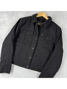 Levis Sherpa Trucker Jacket Black Women XL Fleece Lined Denim Warm Grunge Retro
